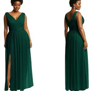NWOT Dessy Collection Sleeveless Draped Chiffon Maxi Dress Hunter Green Size 12